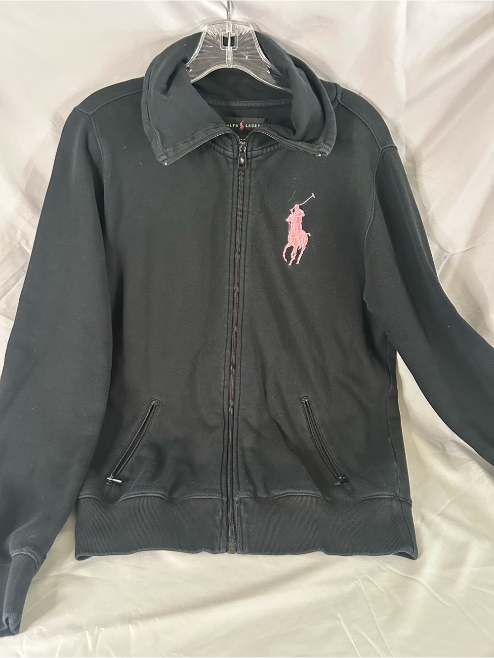 Ralph Lauren Black Jacket with Pink Pony Emblem